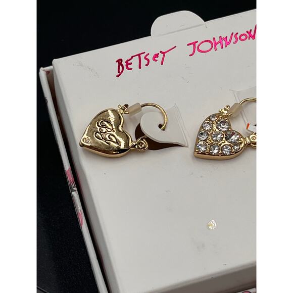 Betsey Johnson Romantic Crystal Heart Lock Drop‎ Gold Tone Earrings New - Picture 4 of 6
